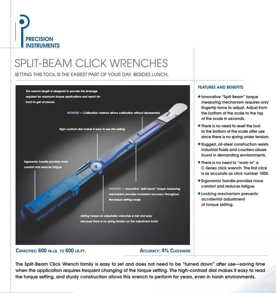 Precision Instruments C2FR100F 3/8 дюйма Динамометрический ключ - Изображение 2 из 4