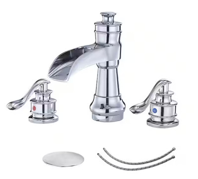 BWE 8'' Waterfall Widespread 2-Handle Bathroom Faucet with Pop-up Drain in Chrome