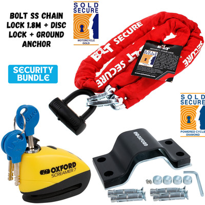 BOLT Elite SS 1,8m Kettenschloss + Oxford Scheibenschloss + Ankerkraft Bodenanker