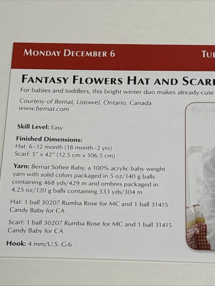 Fantasy Flowers Hat & Scarf Child Size Crochet Pattern Cards Pages - Image 2 of 3