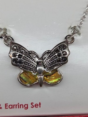 Butterfly Necklace & Earring Jewelry Set With 18'' Chain In Silver-Tone With Yell