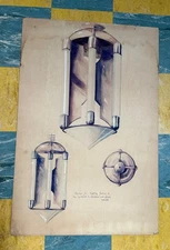 Orig Industrial Art Deco Fluorescent Tube Light Design Sketch by C. Arnold