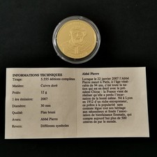 MEDAILLE 2007 ABBE PIERRE Cuivre Doré 30mm 12g + CERTIFICAT