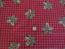 4751. Kesslers Design RED HOLLY ON PLAID Quilting COTTON FABRIC--41.5" x  2 yds.