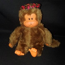 Vintage 1981 Dan Dee Plush Vinyl Brown MONKEY w/ Plaid Hat