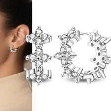 PANDACH 925 Sterling Silver Sparkling Hoop Earrings CZ Women Jewelry Christmas