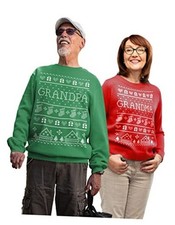 Grandpa  Grandma Couple Ugly Christmas Medium Grandma Red / Grandpa Green
