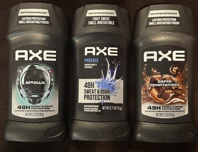 Lot Of 3 AXE Antiperspirant 3 Scents. Apollo, Phoenix & Dk. Temptation 48hr.