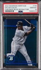 2022 BOWMAN HERITAGE CHROME PROSPECTS BLUE REFRACTOR OSCAR COLAS 74/99 PSA 10