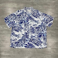 Jams World Shirt Men  s Extra Large Honolulu Floral Blue Button M630RE Palani