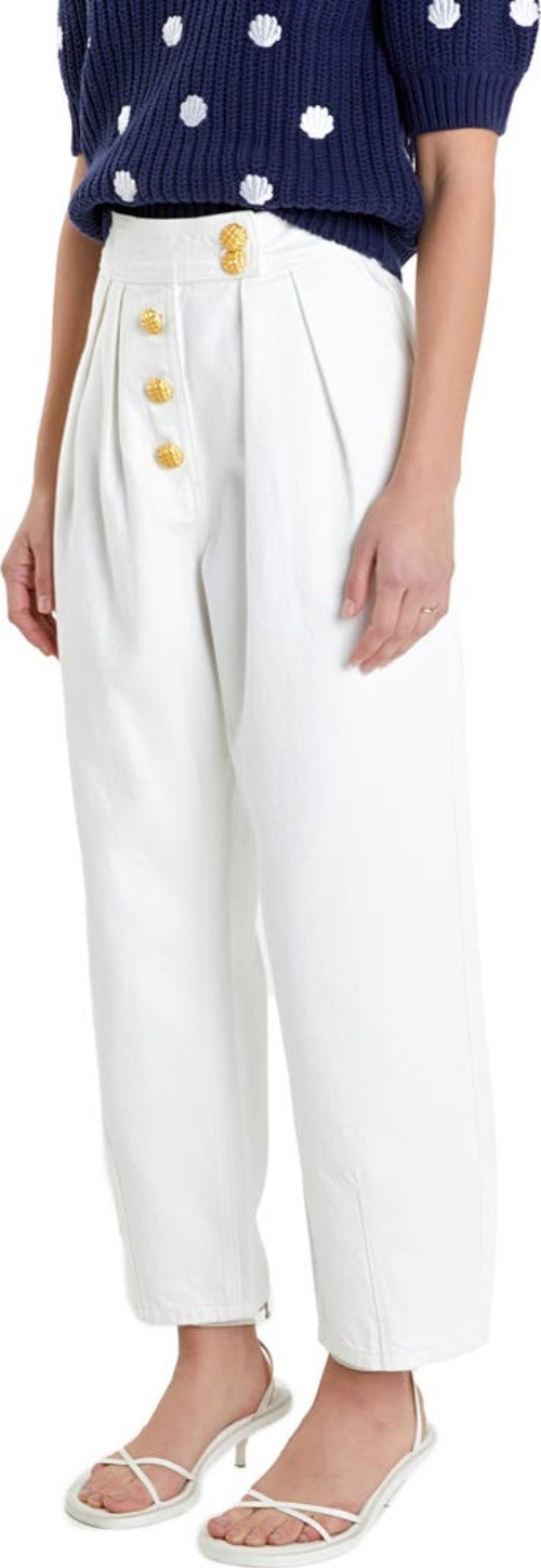 English Factory Pleated Crop Wide Leg white Denim Trousers pants size XS