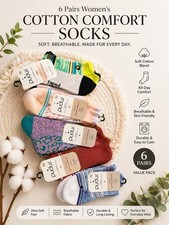 6 Pairs Women  s Cotton Comfort Ankle Socks Mixed Colors Soft Casual