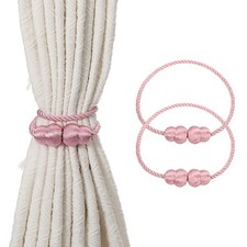 2Pcs Magnetic Curtain Tieback, Decorative Weave Curtain Tie Back, Pink