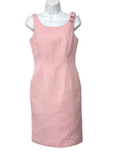 TALBOTS PINK FLORAL JACQUARD SLEEVELESS DRESS, BOW ON SHOULDER, WOMEN'S 4 PETITE