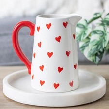 Red White Heart Print Ceramic Flower / Decorative Jug 18cm