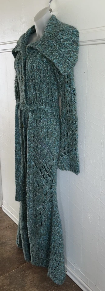 Free People Budapest Daydream Cardigan Teal Open Knit Duster Maxi Sweater-Sz S - Image 3 of 4