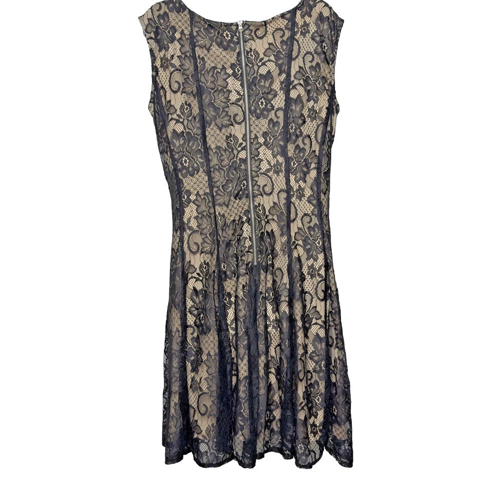 Vestido Dressbarn Feminino 16 Preto Renda Forrado Nude Linha A Coquetel Whimsigoth Y2K - Imagem 2 de 4