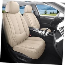 Car Seat Covers Full Set, Luxury Faux Leather Car Seat Covers Beige-Full Set