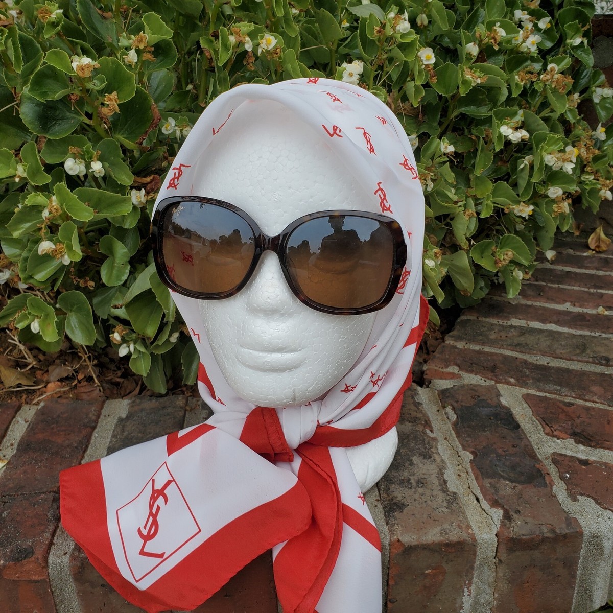 Yves Saint Laurent YSL Red & White Silk Scarf | eBay