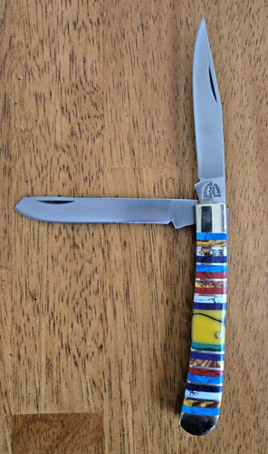 Kissing Crane Multicolor Inlay Trapper 2-Bladed Folding Pocket Knife KC5548
