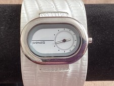 Animal Elise Ladies Leather Cuff Watch White Leather Lizard Textured Strap