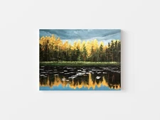 Fall Tree Landscape Painting: 8x10 Original Acrylic Nature Art - Autumn Lake 