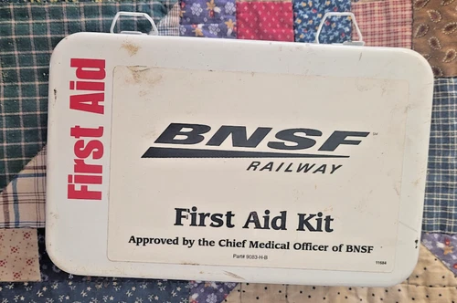 Vintage BNSF Railroad Train Metal First Aid Kit complete