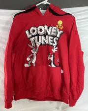 Looney Tunes Hooded Red Sweatshirt Youth XL 15-17 Bugs Sylvester Tweety