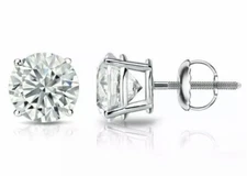 Real 3 Ct Round FL/D GRA Moissanite Solitaire Stud Earrings 14K White Gold 8mm