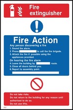 Fire Extinguisher Fire Action Sign or Sticker - All Sizes (FA7)