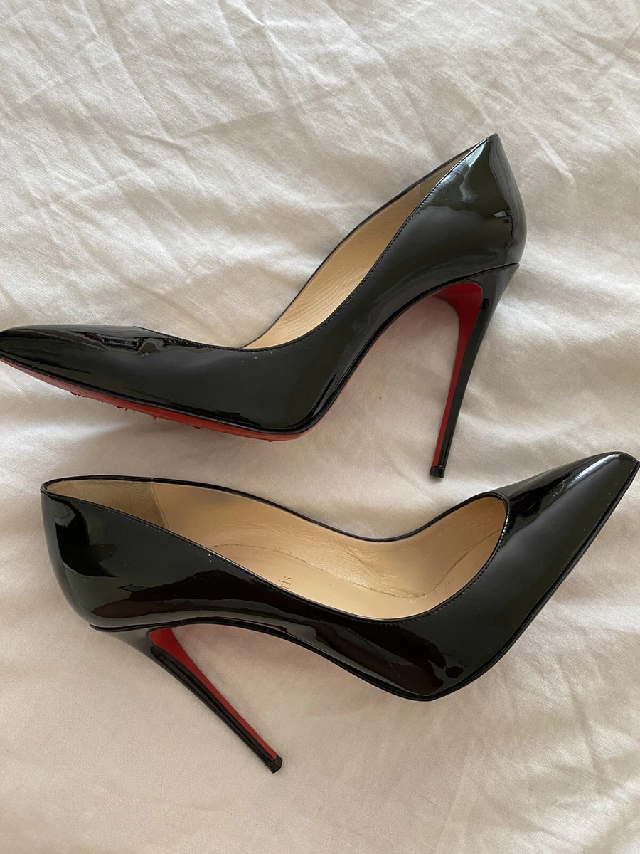 Christian Louboutin So Kate Black Patent Pointed-Toe Red Sole Pumps Size 8