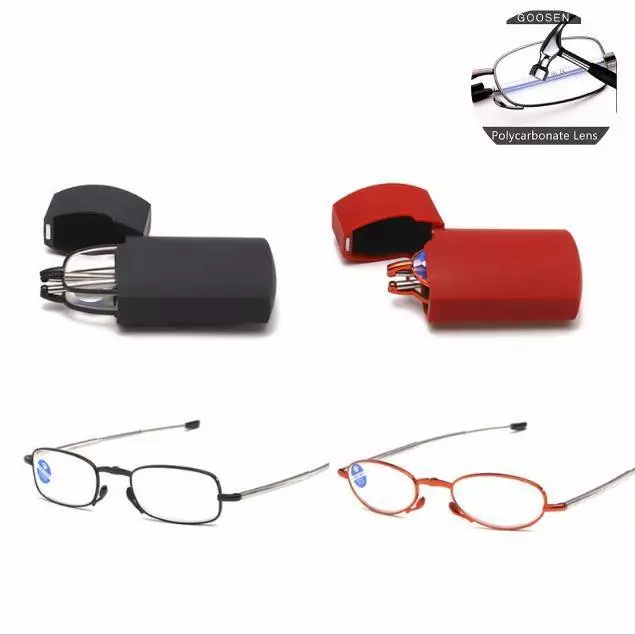 Unisex Metal Compact Folding Anti Blue Light Reading Glasses W Case 1.0 4.0 NEW