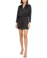 SANCTUARY Satin Mini Shirtdress Black 6