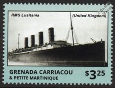 RMS LUSITANIA Cunard Line Ocean Liner WWI Passenger Ship Stamp (2014 Grenada)