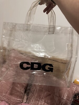Cdg Comme Des Garcons Pvc Tote Hand Bag Vinyl Logo Print Sz-K20 Clear