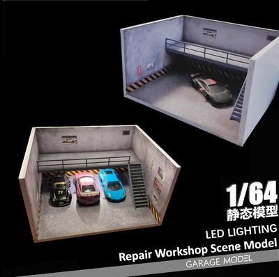 Diorama 1/64 Car Garage Model LED Lighting Parking Lot Scene Display Model Toy