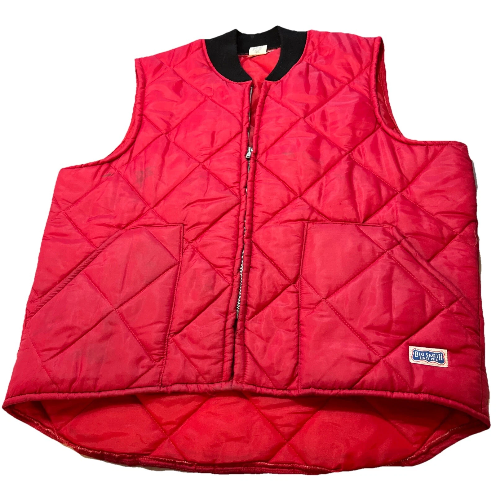 Vtg XL Big Smith RED Quilted NYLON Lightweight Zip VEST W5051 MADE USA Pockets