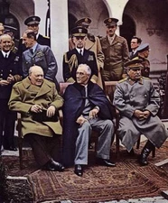 COLOR WW2  Photo, Churchill Roosevelt Stalin Yalta Conference 1945 World War Two