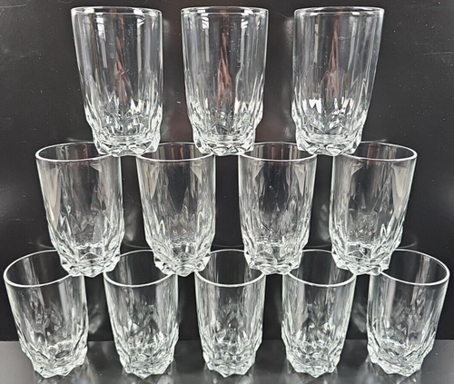 12 Arcoroc Artic Juice Glasses Set Clear Cut Drinking Tumbler Cristal France Lot - Picture 7 of 24