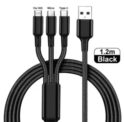 3-in-1-USB-Kabel Type C Micro IOS Multi-Ladekabel Nylon geflochtenes Kabel