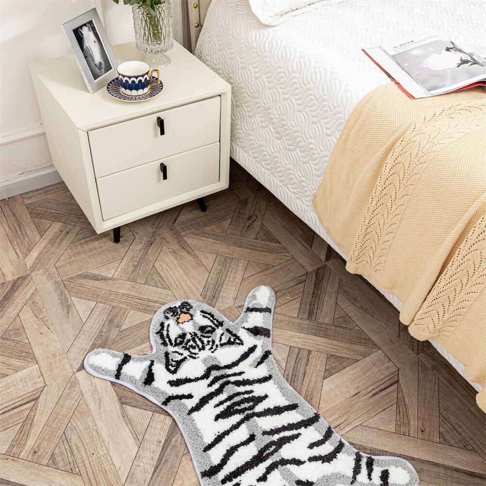 Faux Fur Tiger Print Animal Skin Hide Pelt Area Rug Mat Non Slip Carpet ...