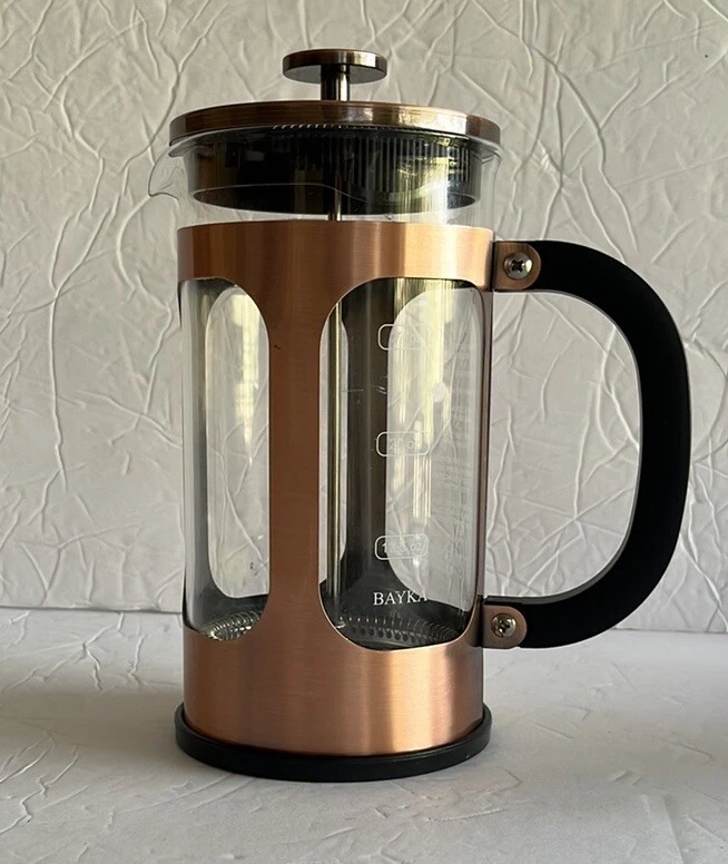 Bayka French Press Coffee Maker Glass Classic Copper 304 Stainless Steel NWOT