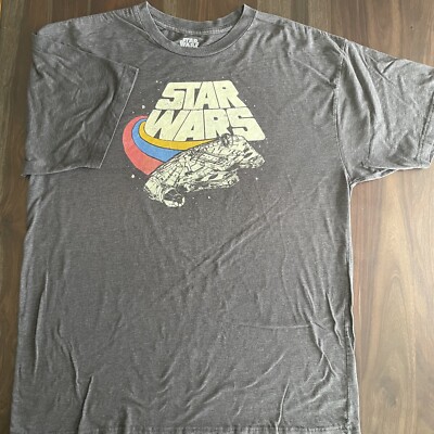 Disney Star Wars Millennium Falcon Retro 70's Graphic T-Shirt Sleeve Gray 2XLT