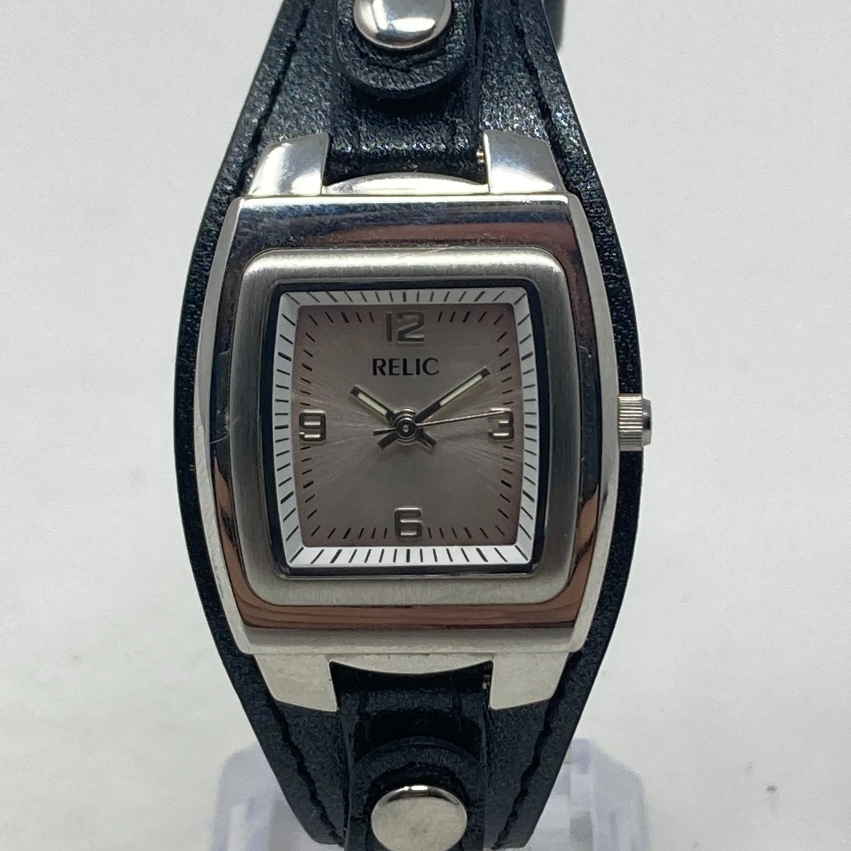 Vintage - Relic Square Face Watch with Black Leather Strap Vintage Relic Watch - Etsy main image 3