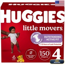 Huggies Little Movers Diapers Size 4, 150 Count 6 Packs of 25 