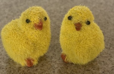 Set Of 2 Fuzzy Flocked Chick Duck Figurines Resin Small Mini 2 