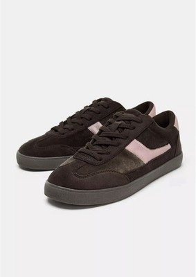 Women s Brown Suede Low Top Sneakers | Casual Lace-Up Shoes with Contrast Stripe
