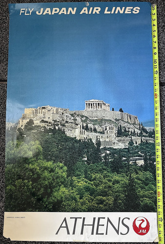 Japan Airlines Poster Athens Greece Vintage Travel Ad Acropolis Photograph JAL