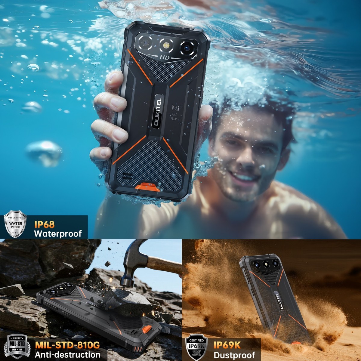 OUKITEL G3 Rugged Phone 16GB 128GB Android 15 6300mAh 6.0