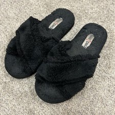 Minnetonka Slipper Slides Women's 7 Black Furry Slip On